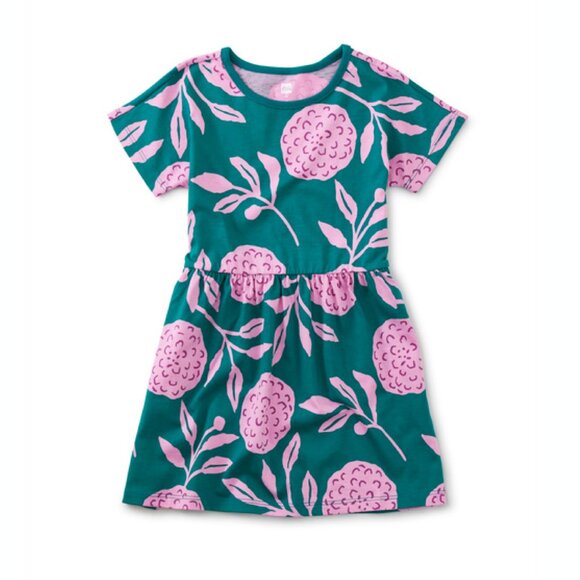 Tea Collection Girls Short Sleeve Twirl Dress in African Marigold Floral Print - Picture 1 of 2